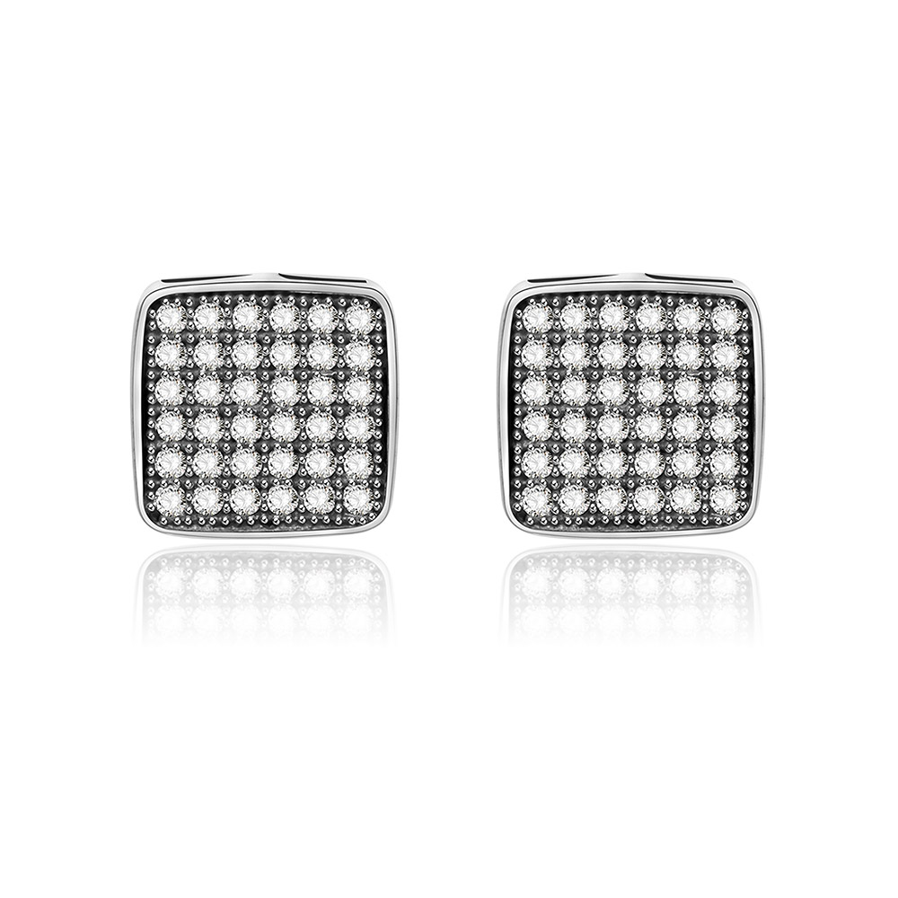 Square Pave Set Stud Earrings